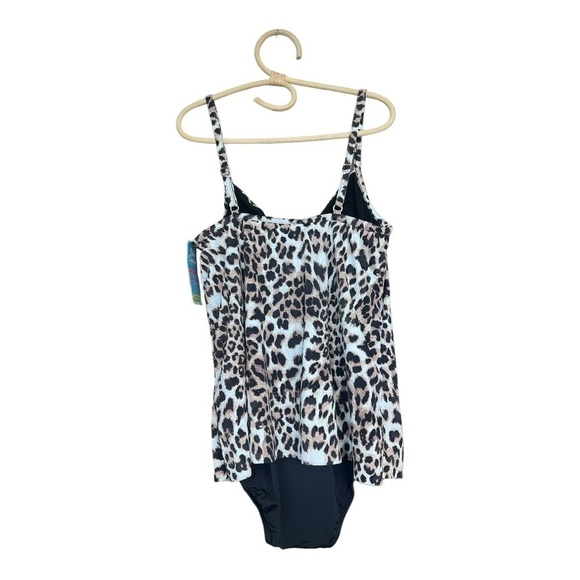 NEW SWIM SOLUTIONS Fauxkini Leopard Knotted Flyaway One-Piece Swimsuit Plus 18W - Picture 6 of 16